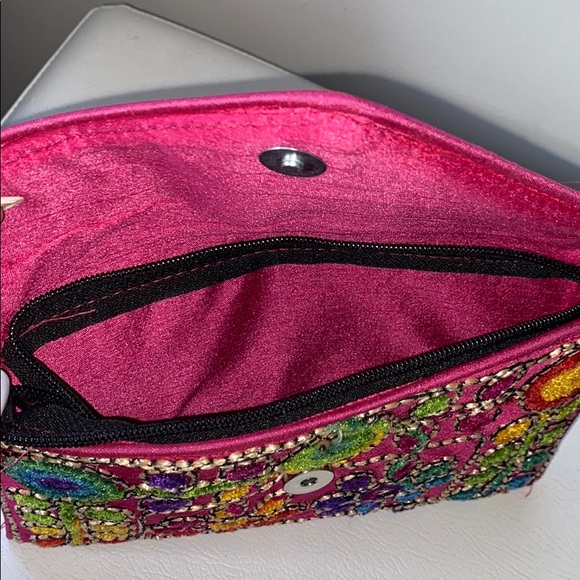 Pink Satin Flower Detail Clutch - Picture 4 of 6